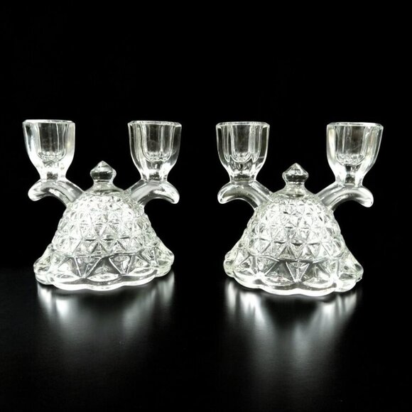 Pair Of Washington Crystal Mt Vernon Depression Double Taper Candlestick Holders